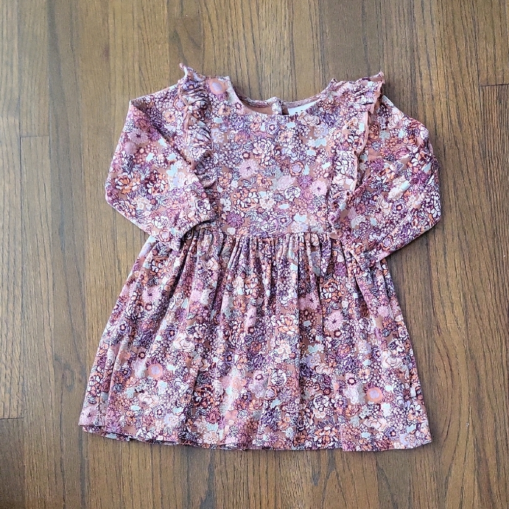 Molo Terracotta Pink Ruffled Organic dress with Puff Sleeves
